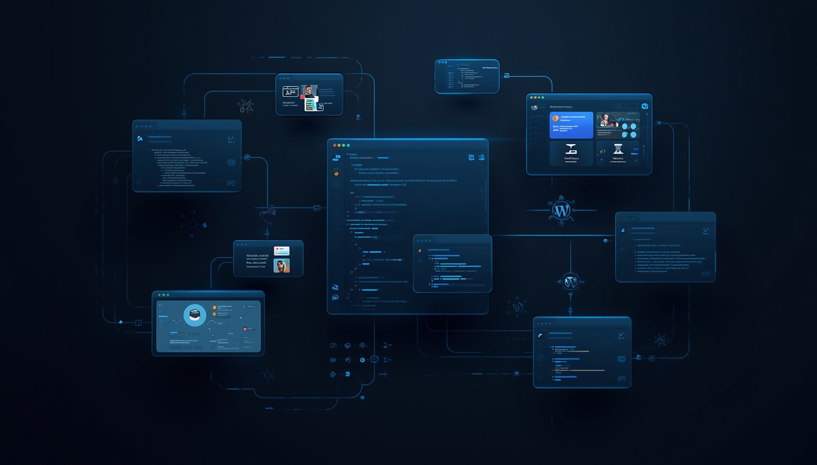 Automatiseringsdashboard van Lousden Webdesign — WordPress, API-koppelingen, AI-chatbot en automation flow voor MKB-bedrijven